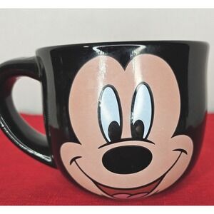 Disney Store Coffee Mug Large Mickey Mouse Face Black Double Sided Ceramic‎ Cup